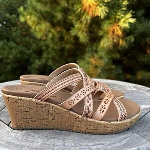 Skechers Cali Beverlee Tiger Posse Sandals Sz 8 Luxe Foam Natural Cork Wedge NEW